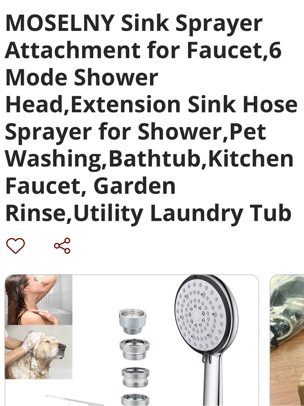 Handheld Shower Head Set in Chrome with Hose and Adapters
